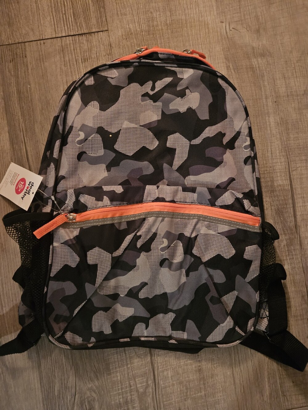 Gray Camo Backpack with Orange Accent Fit 15in Laptop